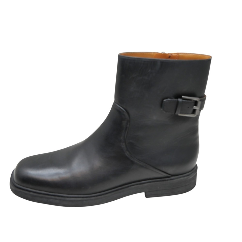 Franco Sarto Pippen Ankle Boots 7.5 Black Leather Square Toe Moto Buckle New